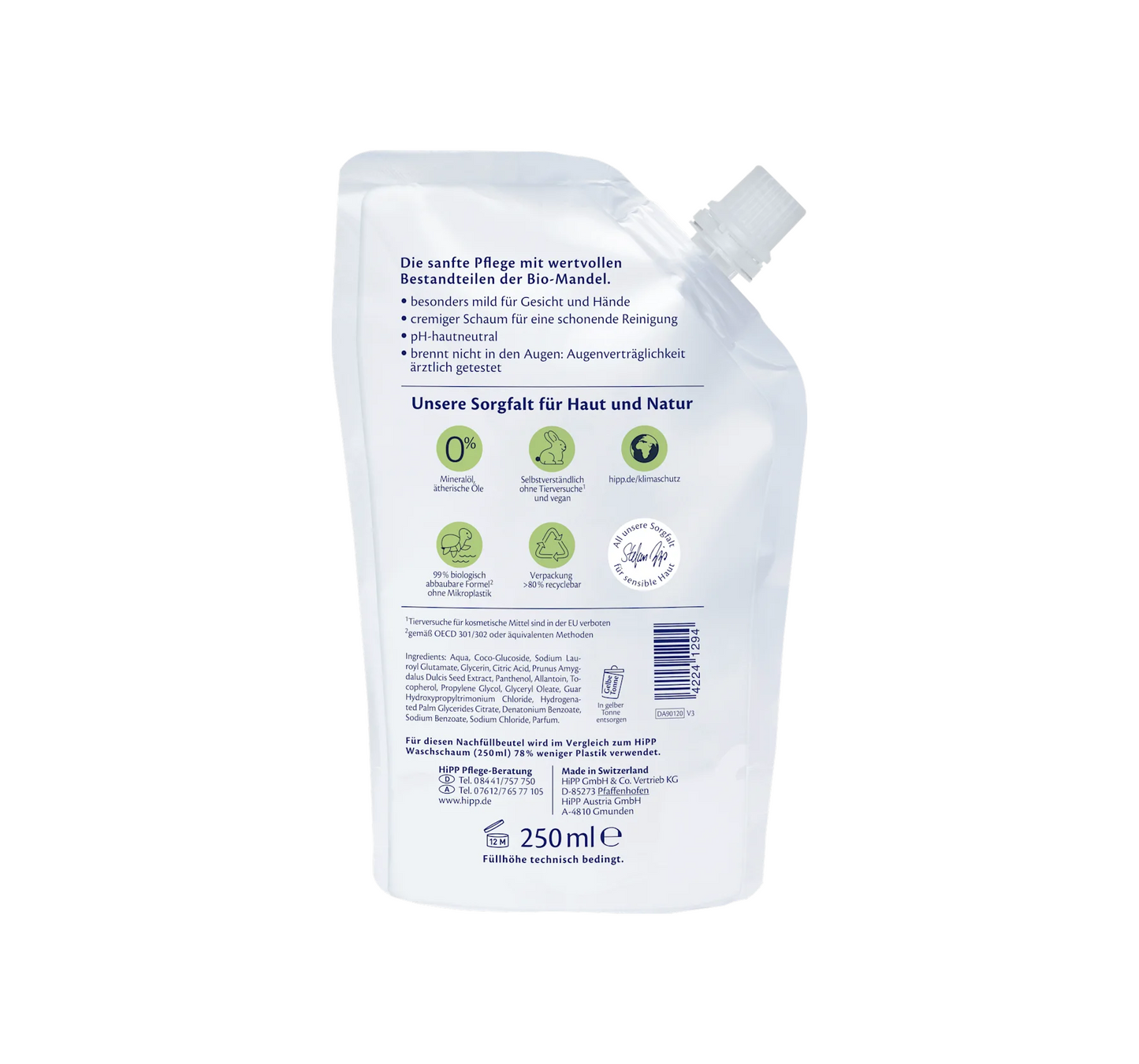 Mousse lavante pour bébé Sensitive, recharge, 250 ml