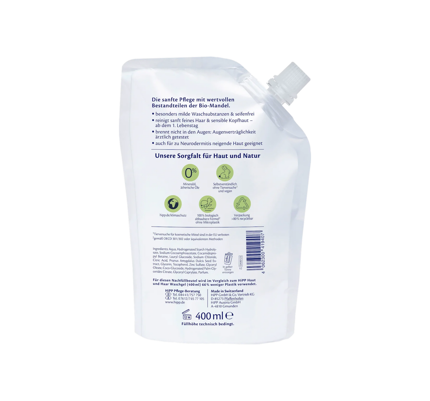 Gel lavant pour bébé peau et cheveux sensibles, recharge, 400 ml