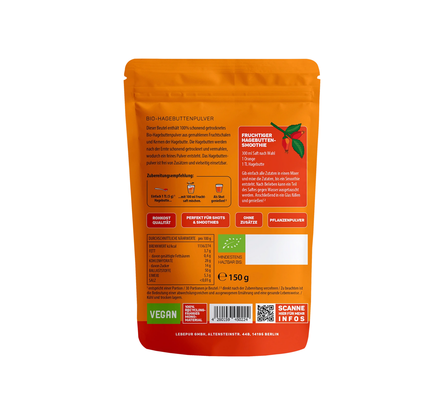 Poudre pour boisson, cynorhodon, 150 g
