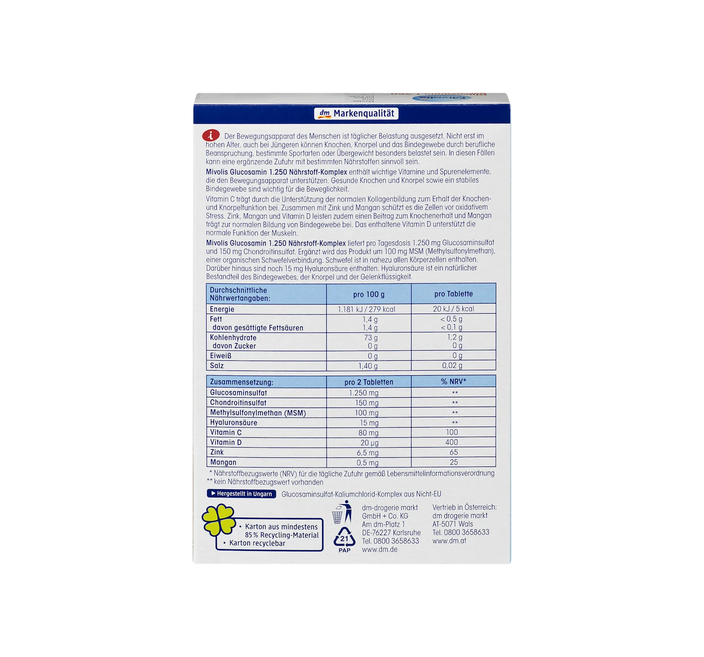 Complexe nutritif Glucosamine 1250, 40 comprimés, 66 g