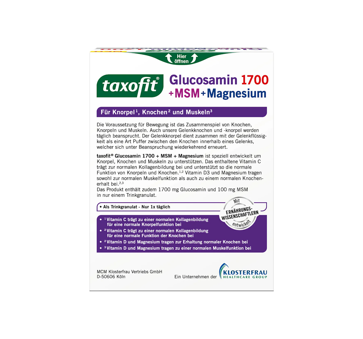 Glucosamina 1700 + MSM + Magnésio em Bastões 20 unidades, 80 g