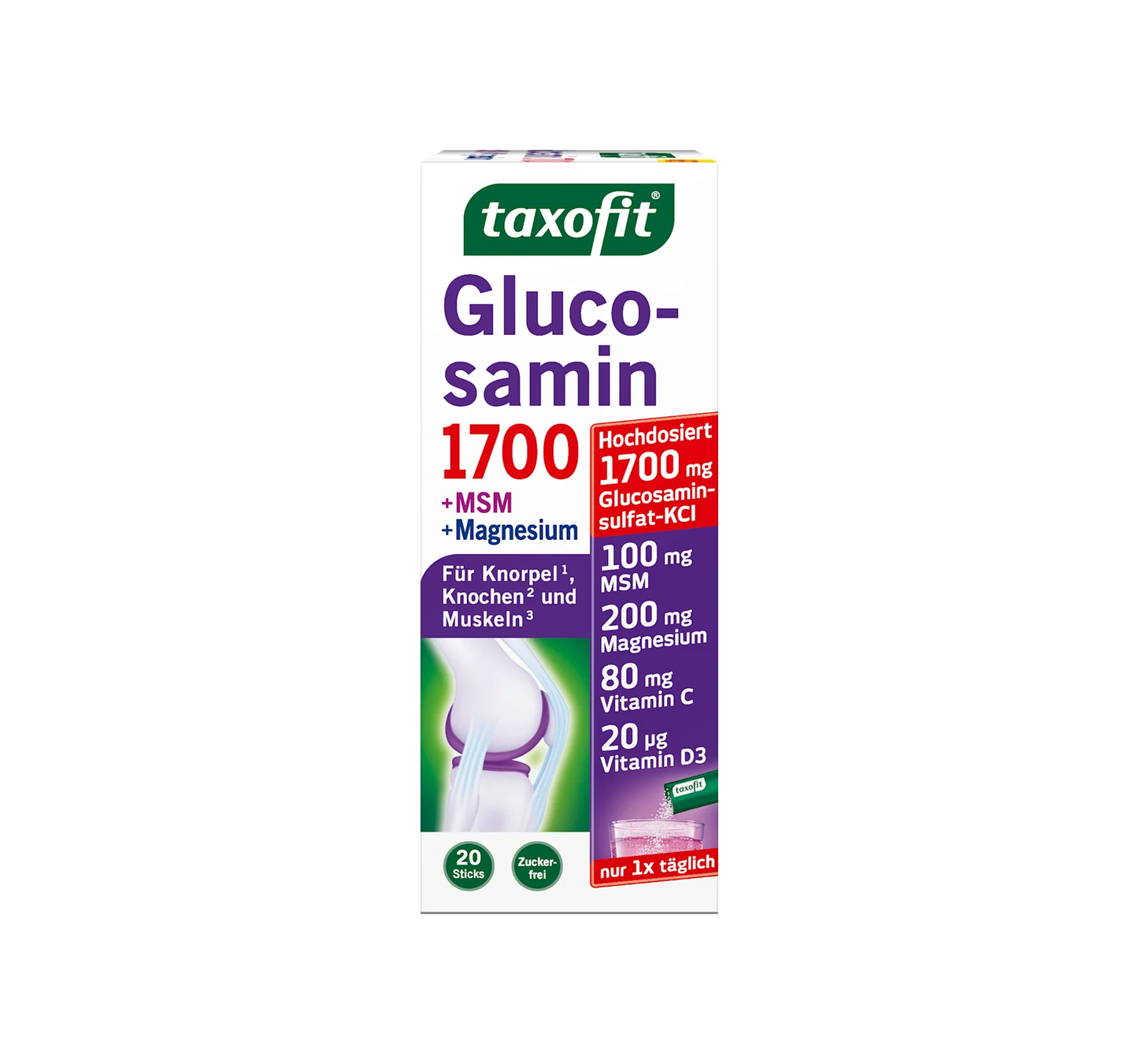Glucosamina 1700 + MSM + Magnésio em Bastões 20 unidades, 80 g