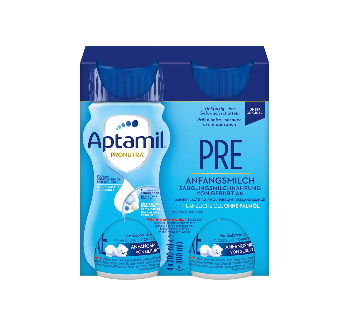 Lait Initial Pré-prêt à boire dès la naissance 4x200ml, 0,8 l