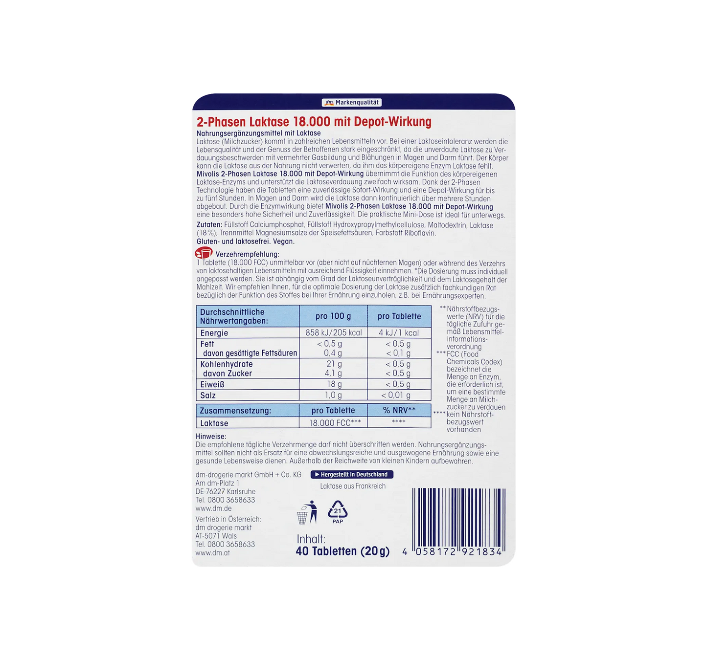 Lactase 18000 2-fase tabletten 40 stuks, 20 g
