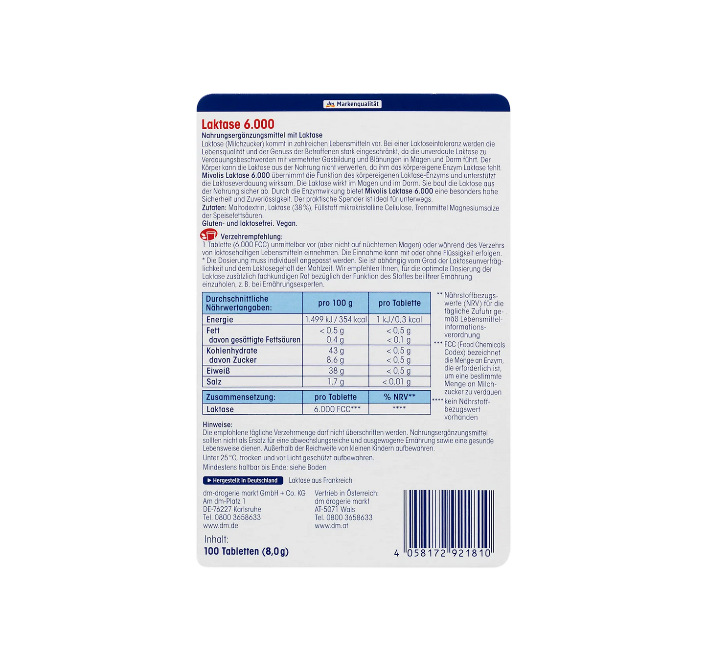 Lactase 6,000 Mini Tablets 100 pcs, 8 g