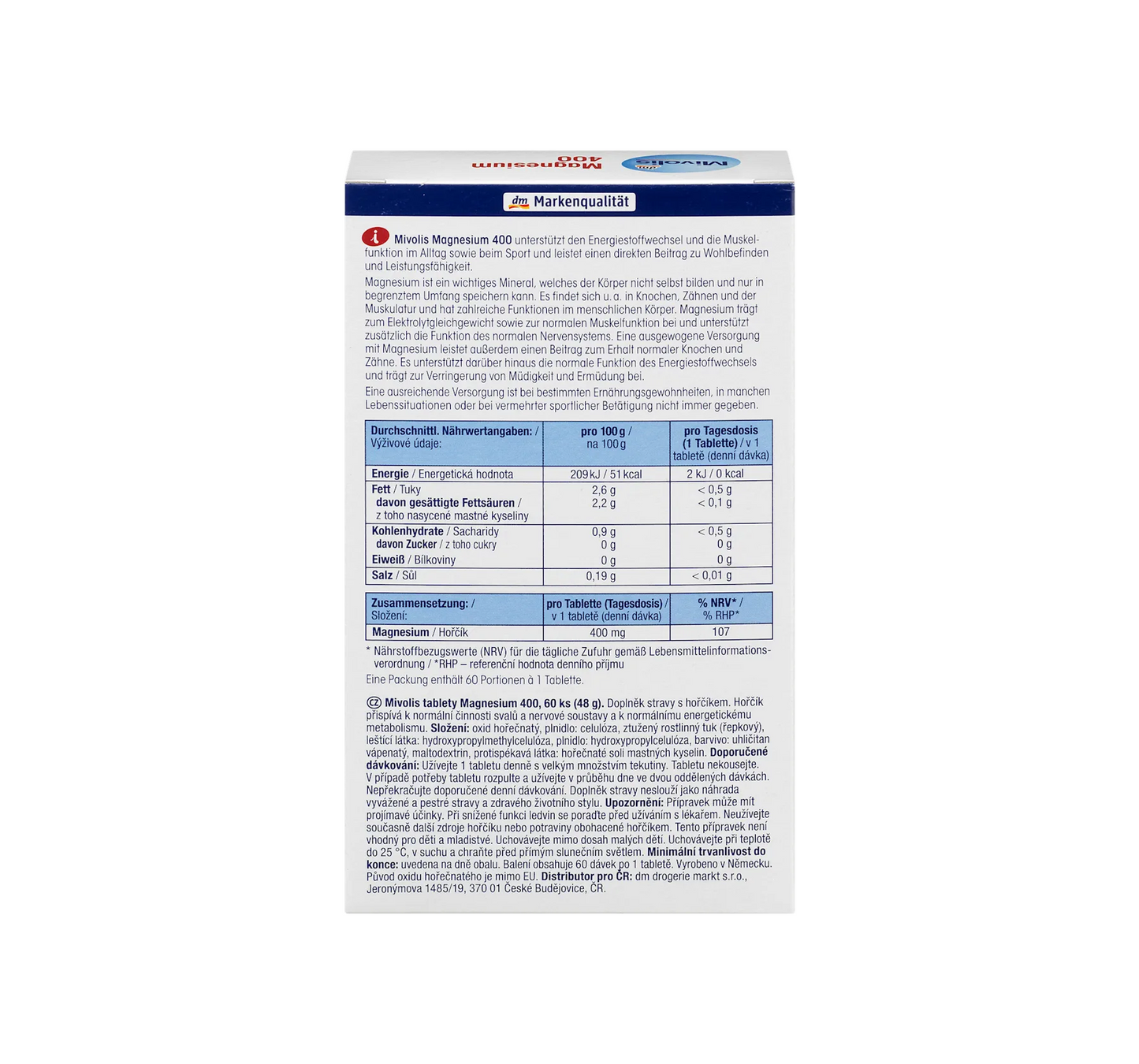 Magnesium 400 tablets 60 pcs, 48 g