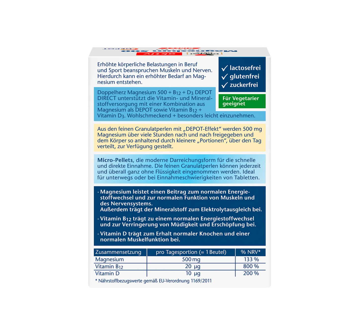 Magnesium 500 +B12 +D3 direct granules 20 pieces, 32 g