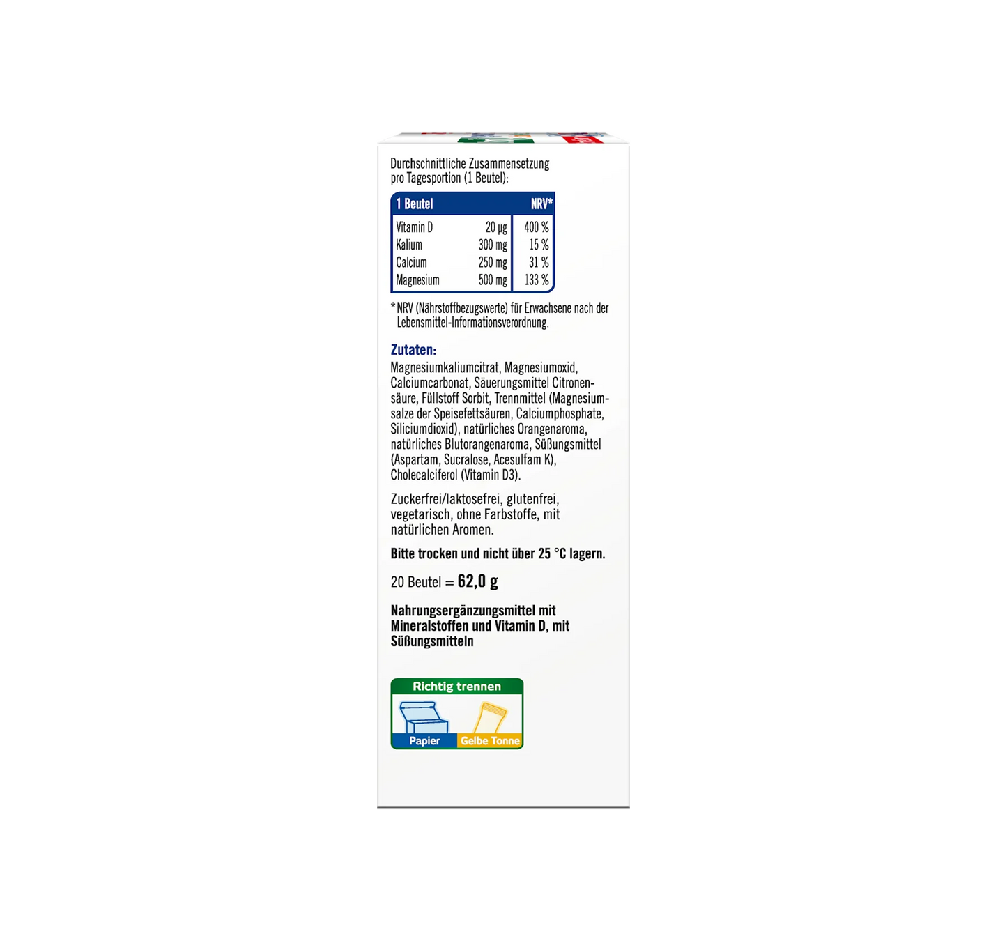 Magnesium 500 + Calcium & Potassium Direct Granules 20 vnt, 62 g