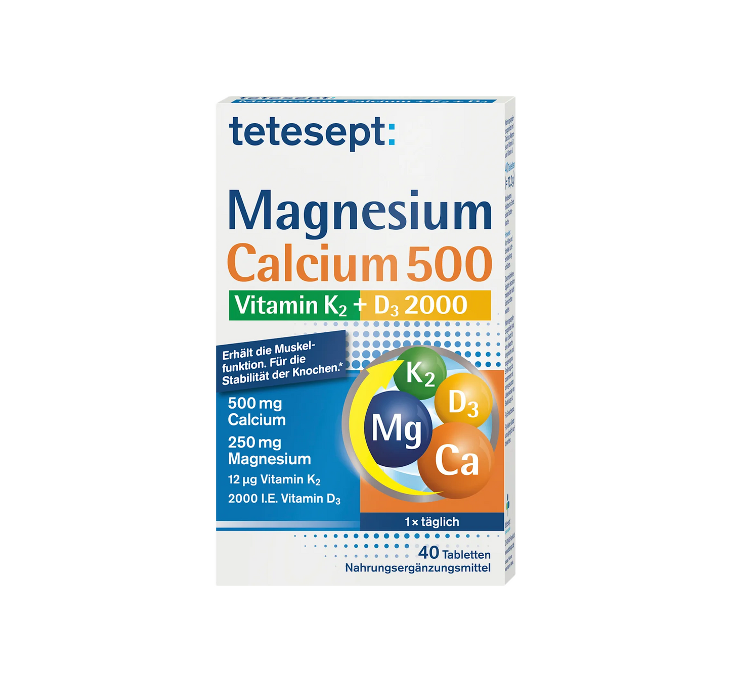 Comprimidos de magnésio, cálcio e vitamina K + D 40 unidades, 73,2 g
