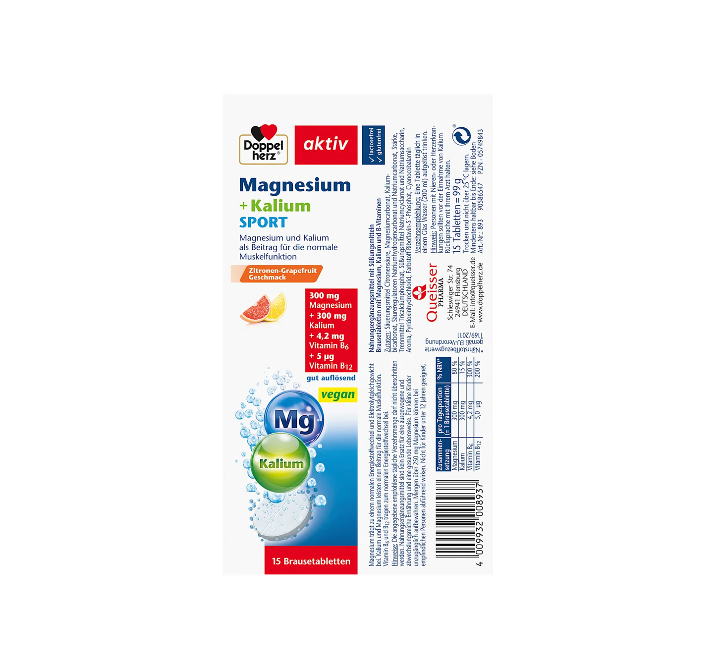 Comprimés effervescents de magnésium et de potassium Sport (15 comprimés), 99 g