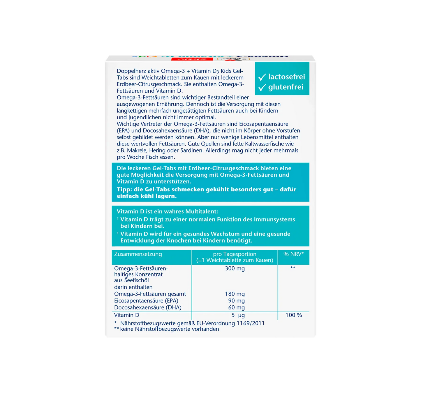 Omega-3 + Vitamina D3 Tabletas masticables para niños 27 piezas, 35,1 g