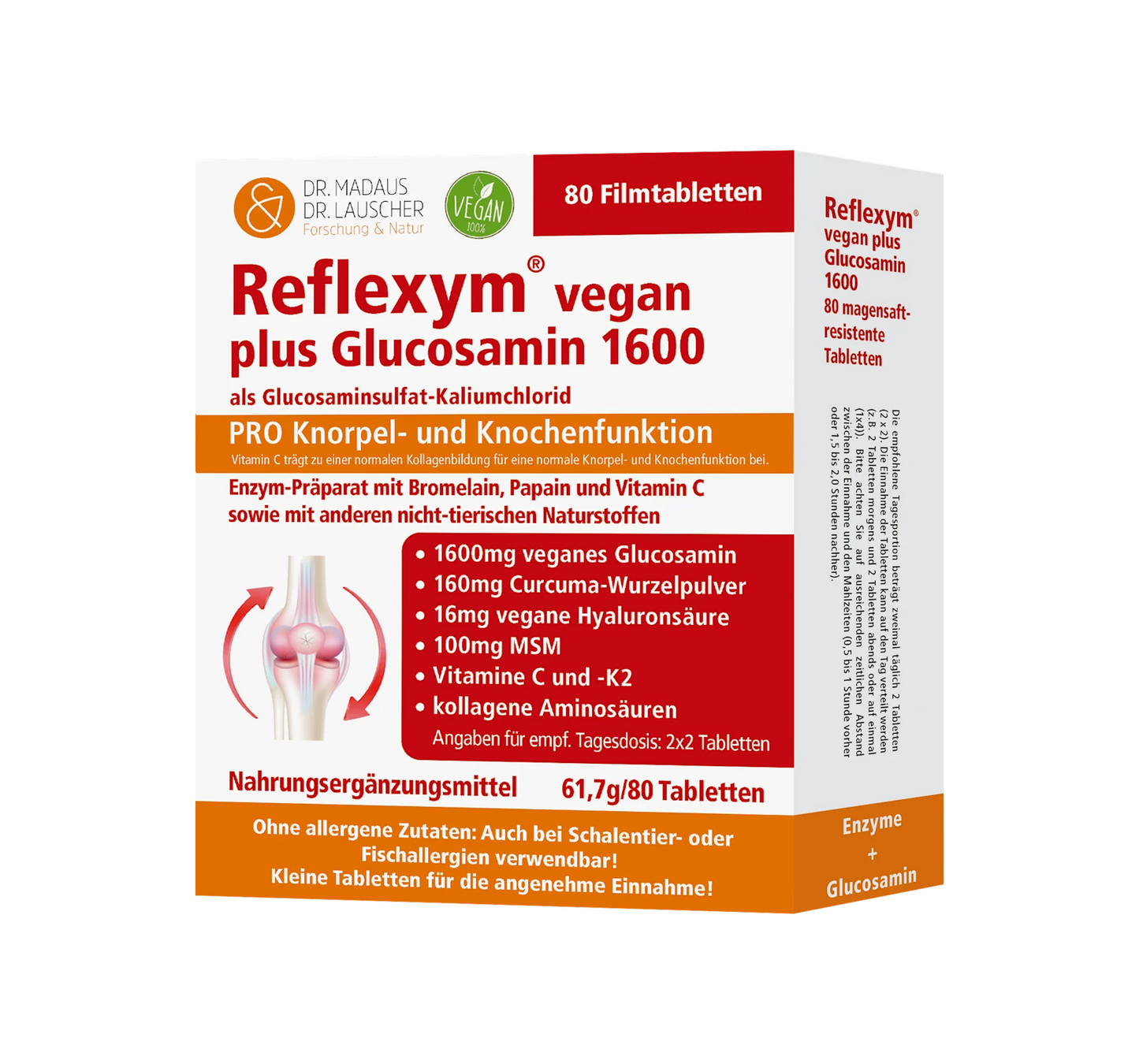 Reflexym vegan plus glucosamine 1600, 80 pièces