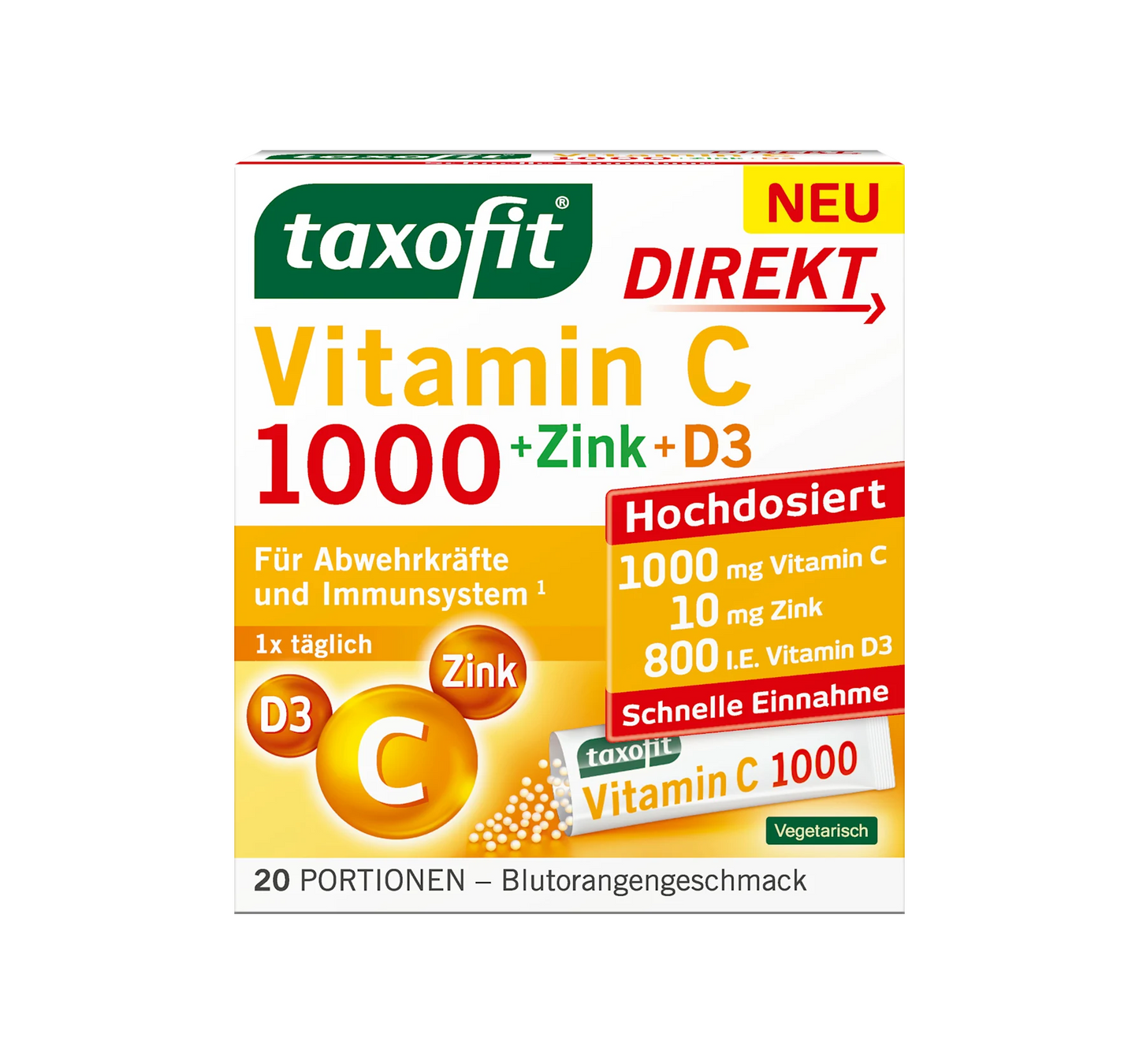 Vitaminas C + Cinkas + D3 tiesioginės granulės 20 vnt., 60 g