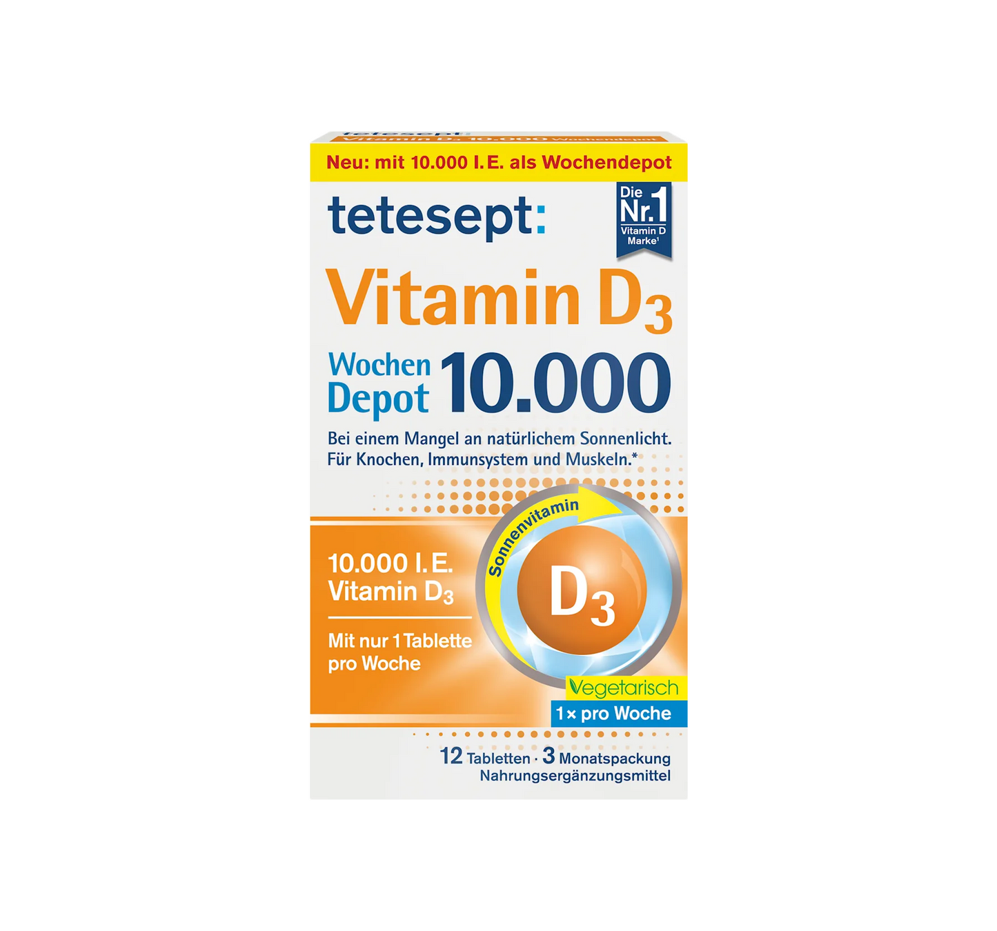Comprimidos de vitamina D3 10.000 UI de depósito semanal, 12 unidades, 6 g