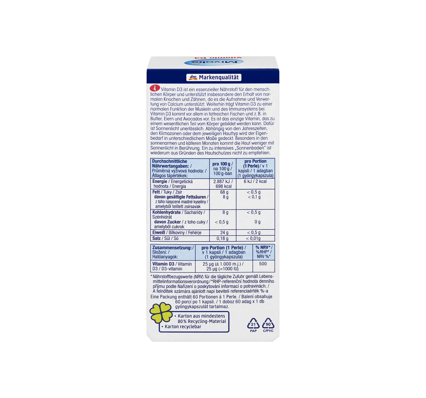 Vitamin D3 pearls 1000 IU 60 pieces, 13.3 g