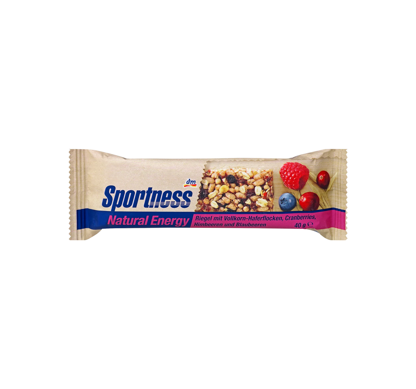 Barra Energética, Energia Natural, Flocos de Aveia Integral, Cranberries, Framboesas e Mirtilos, 40 g