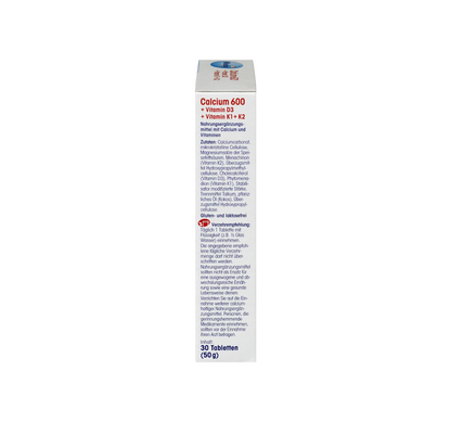 Calcium 600 + Vitamin D3 + K1 + K2, 30 pieces, 50 g