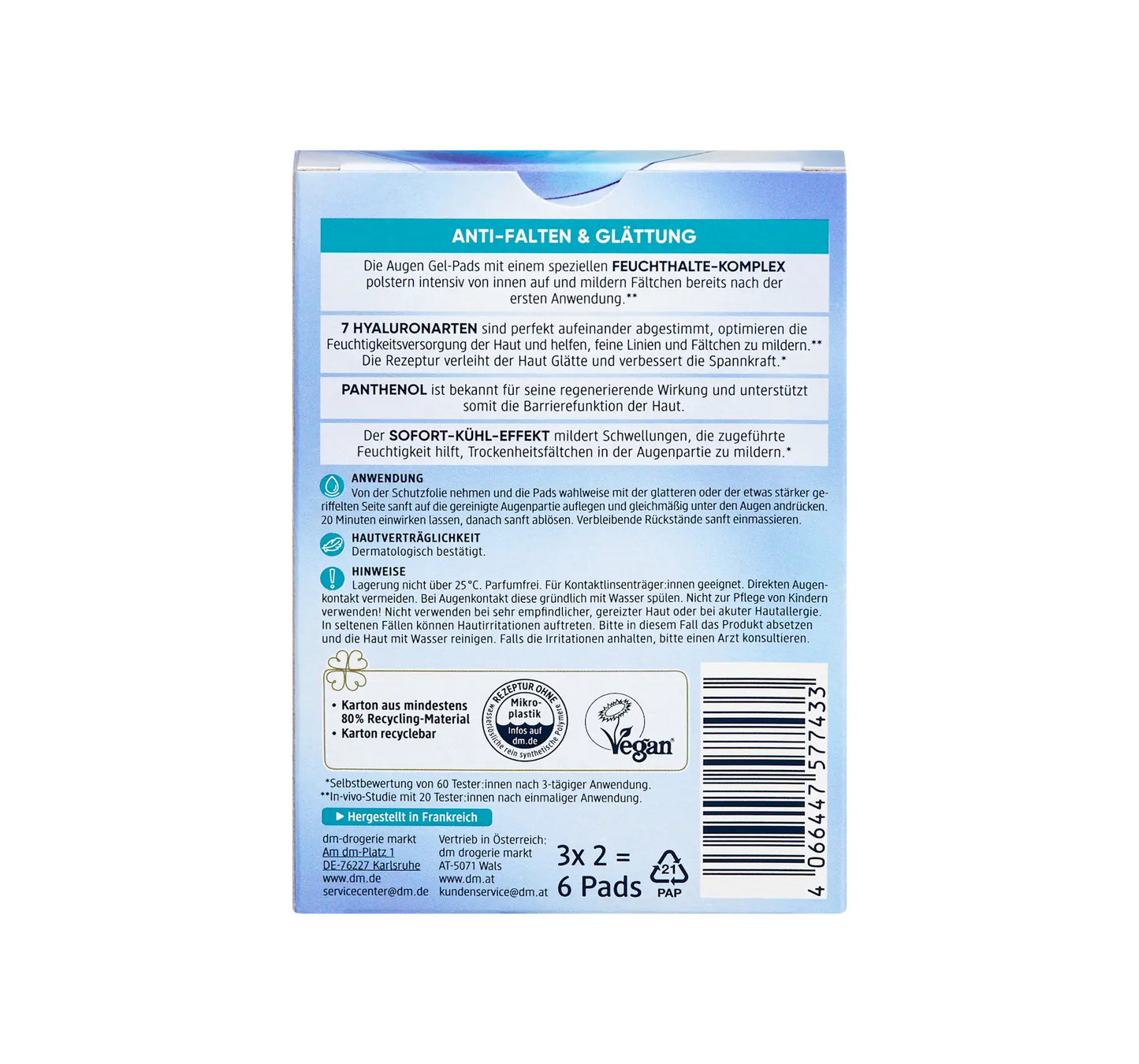 Almohadillas de gel para ojos Beauty Hyaluron (3 pares), 6 piezas