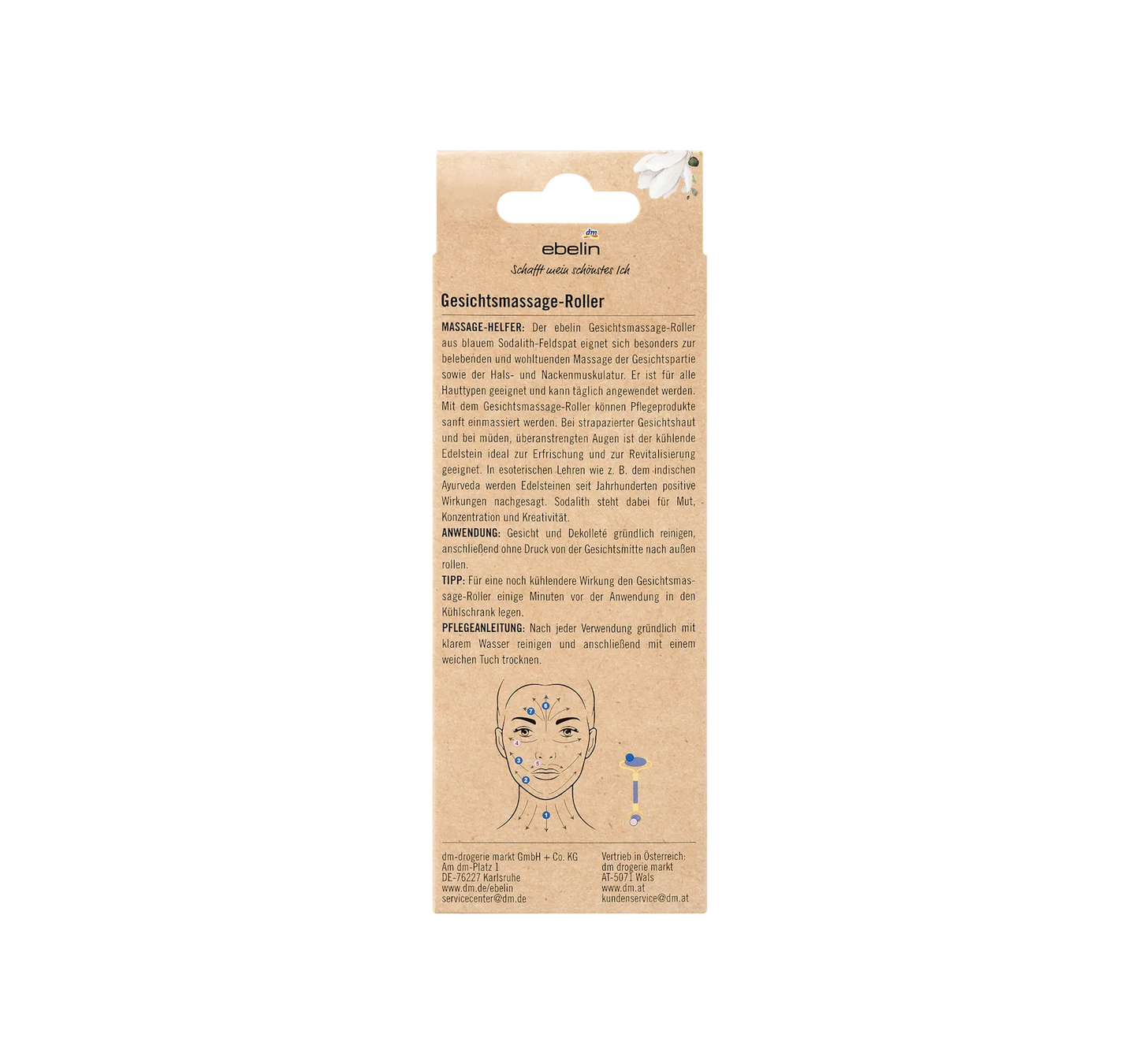 Facial massage roller made of sodalite feldspar, 1 piece