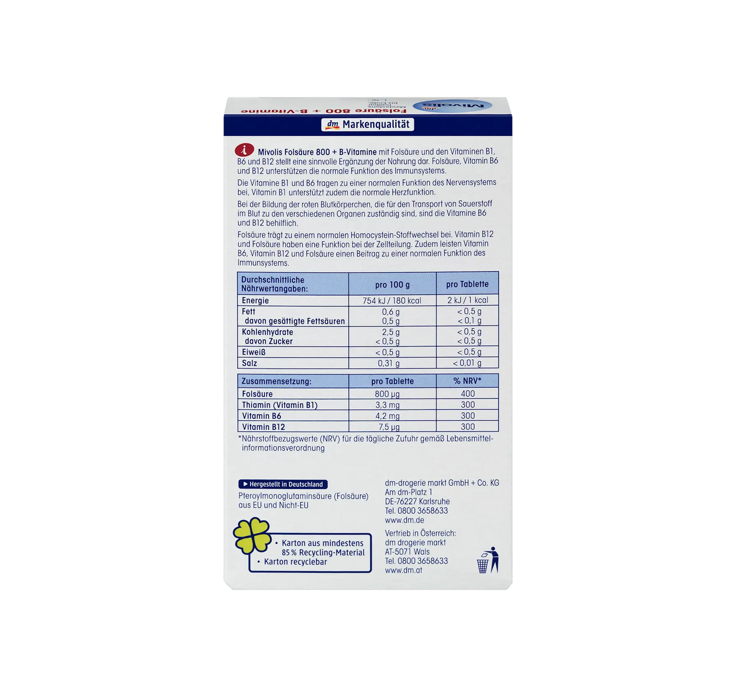 Folic Acid 800 + B Vitamins, 60 Tablets, 19 g