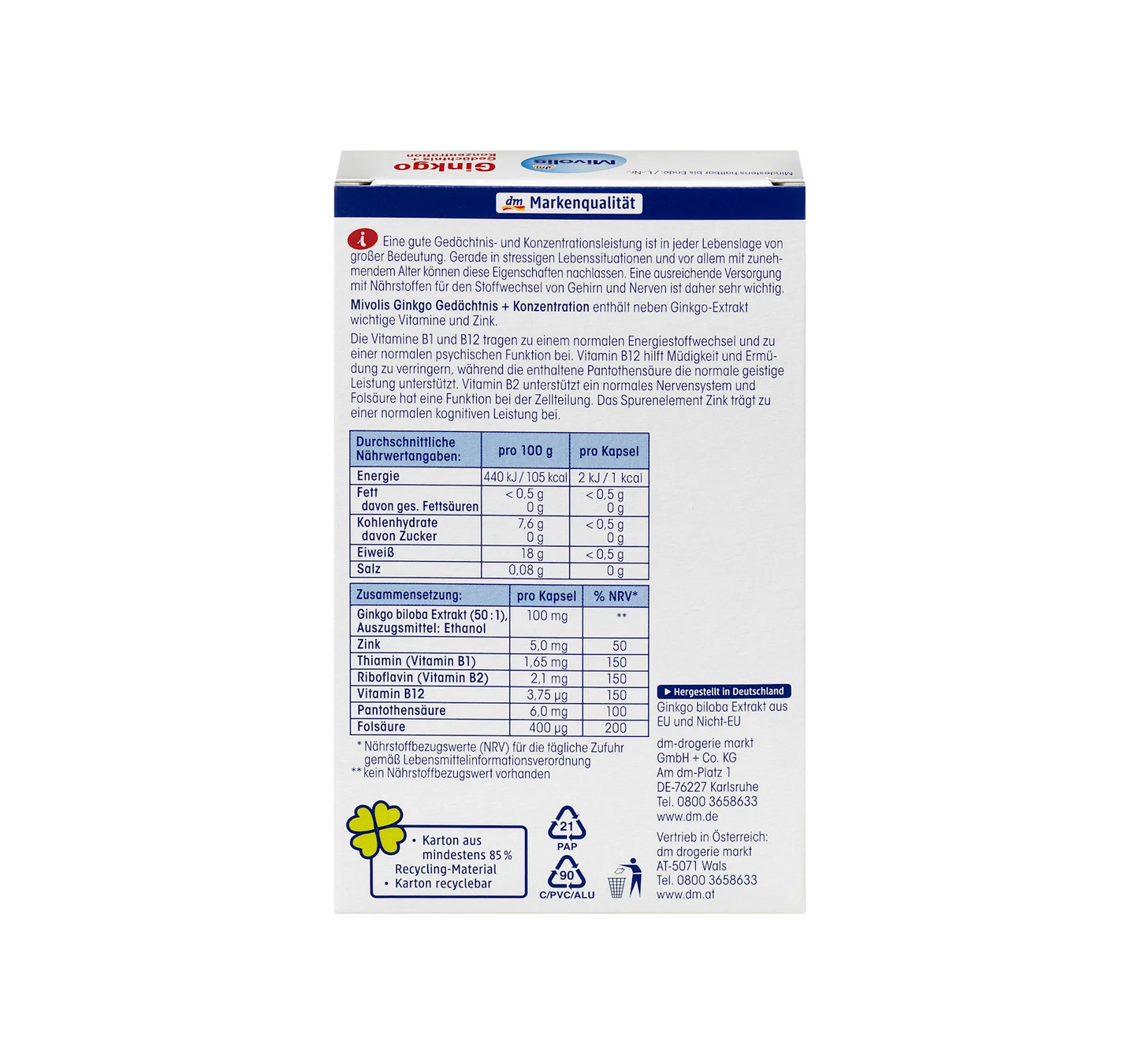 Ginkgo Memory + Cápsulas de concentración, 40 uds., 20 g
