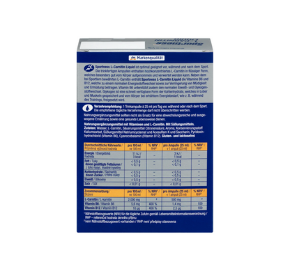 L-Carnitina Líquida, Sabor Laranja, 7 unidades de 25 ml cada, 175 ml