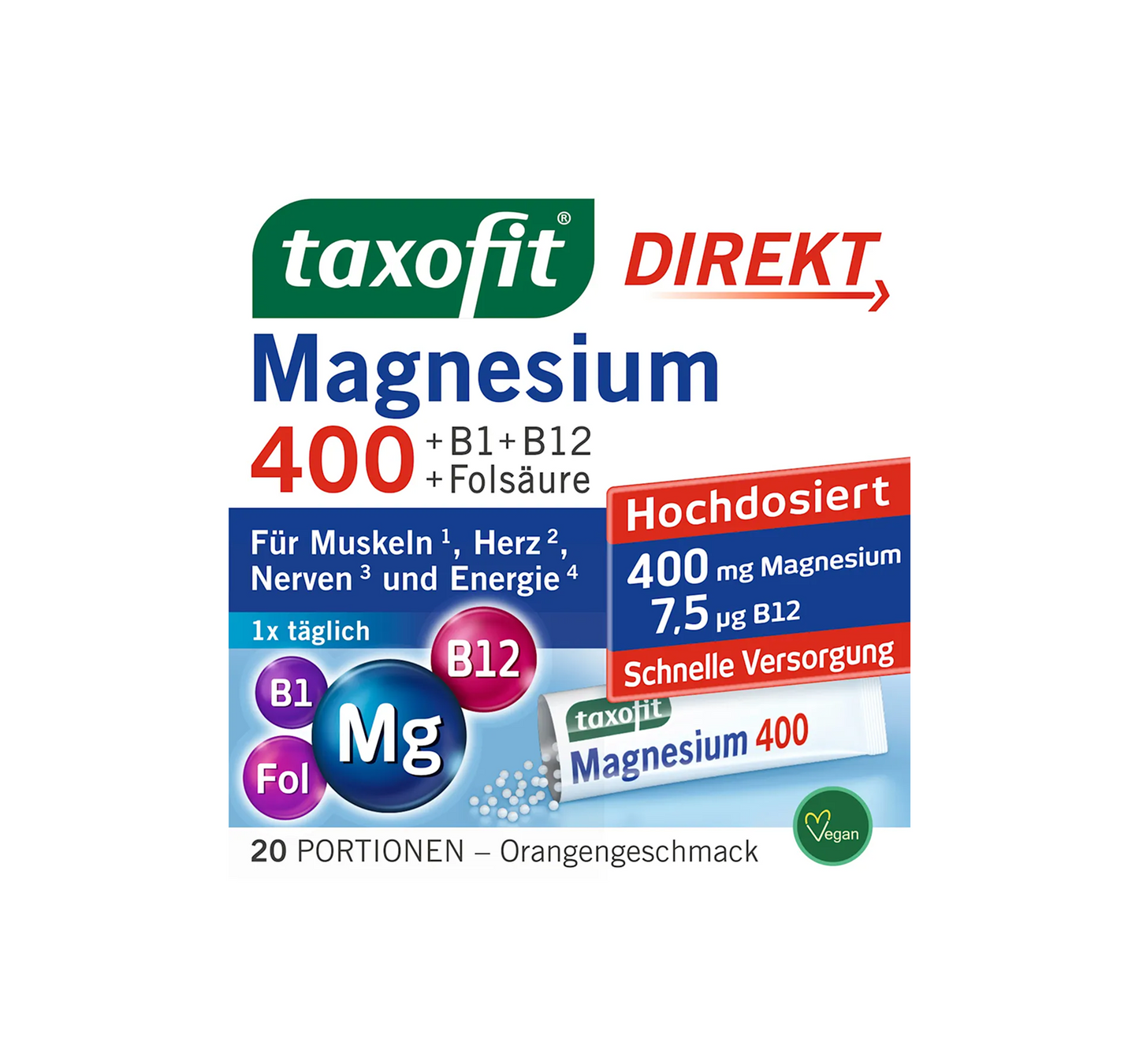 Magnis 400 + B1 + B6 + B12 + Folio rūgštis 800 Tiesioginės granulės 20 vnt., 40 g