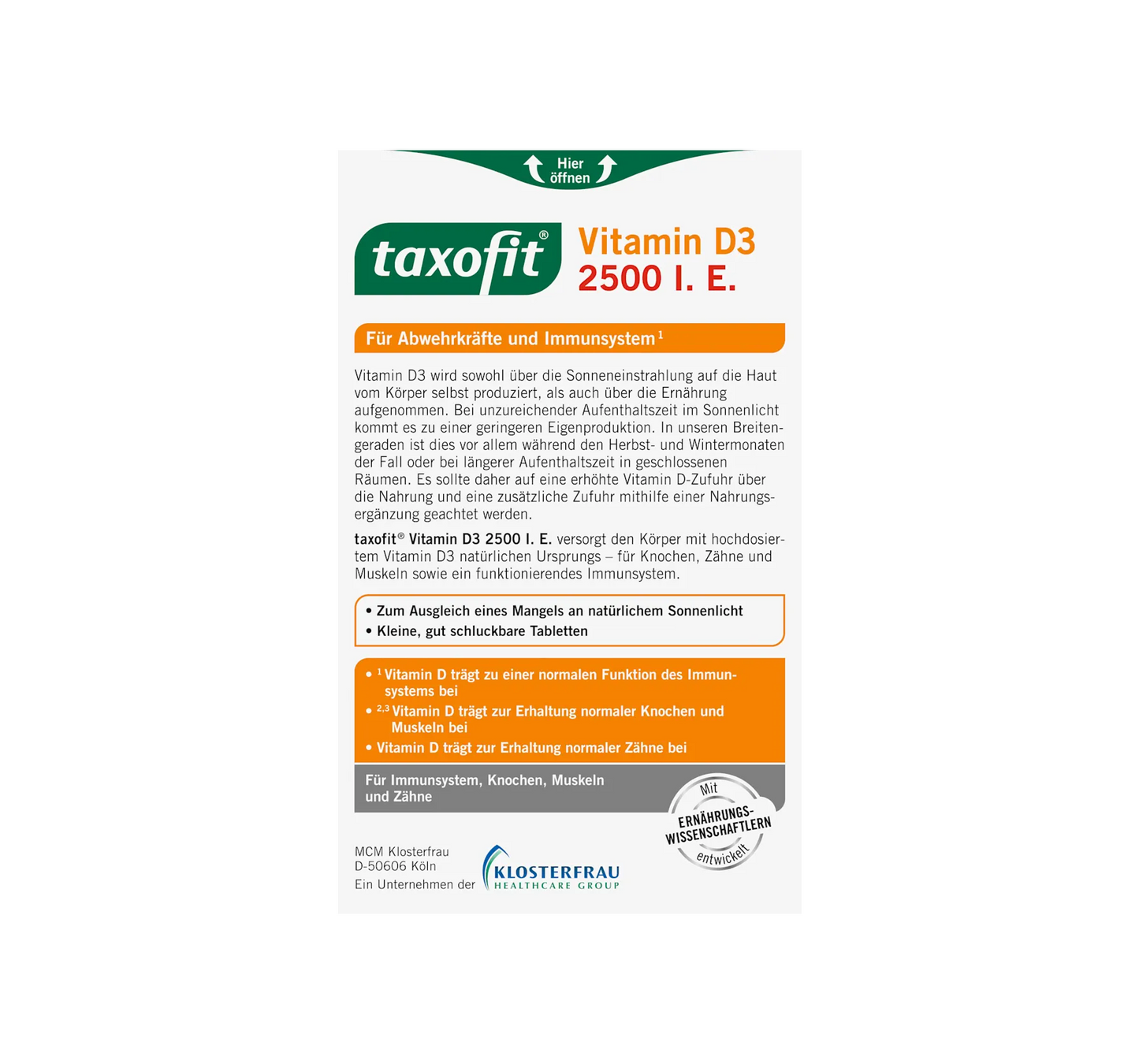 Comprimidos de vitamina D3 2500 UI 50 unidades, 7,7 g
