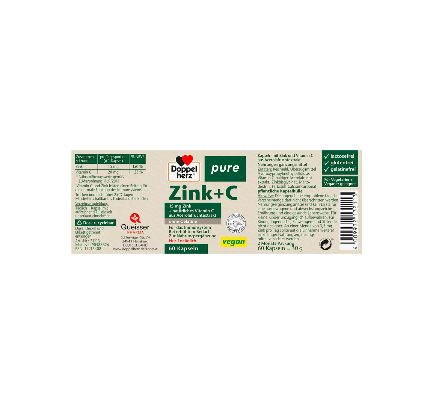 Zink + C kapsler 60 stykker, 30 g
